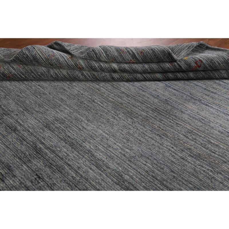 Gray Gabbeh Indian Area Rug Hand-Knotted Wool Carpet - 8'1"x 9'7"