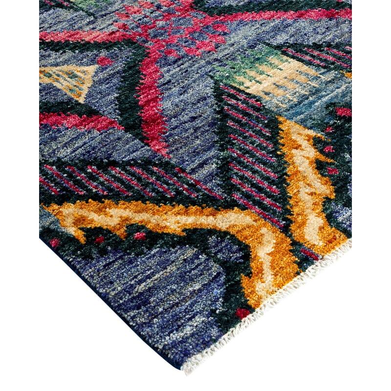 Overton Hand Knotted Wool Vintage Inspired Modern Contemporary Modern Blue Area Rug - 9' 0" x 12' 2"