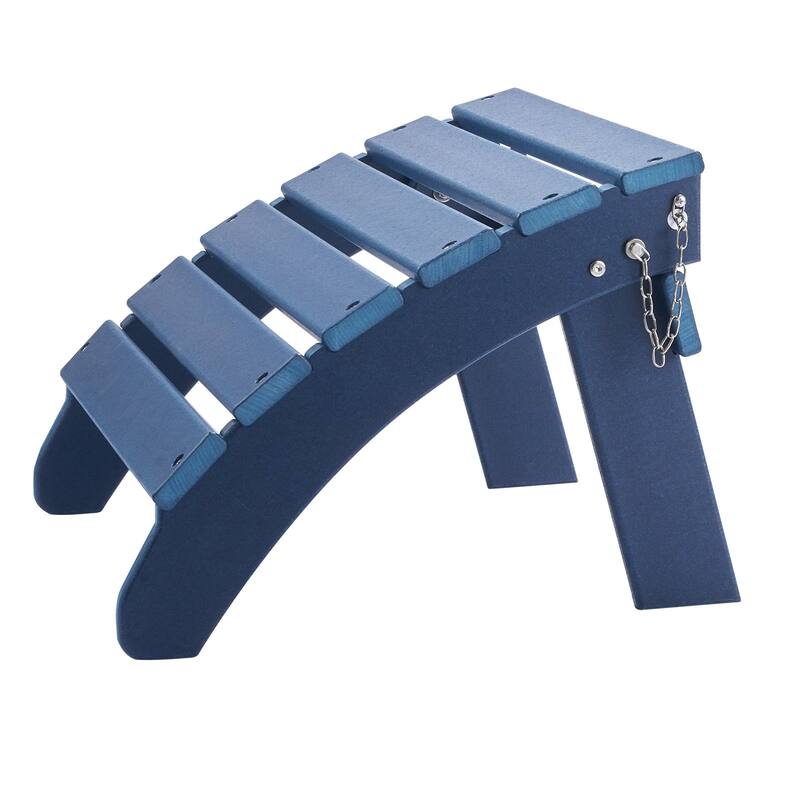 Blue HDPE Foldable Adirondack Ottoman Foot Stool with Slatted Surface Ideal for Outdoor Use - 18.7 x 18.9 x 13.8 in