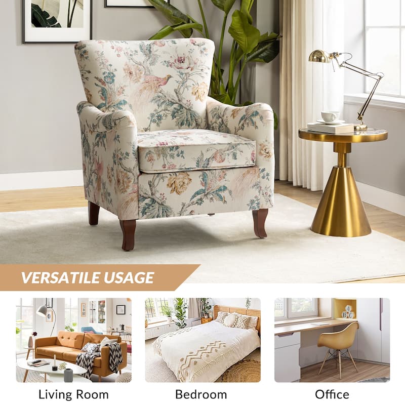 Samouel Modern Floral Upholstered Armchair with Wingback Design by HULALA HOME