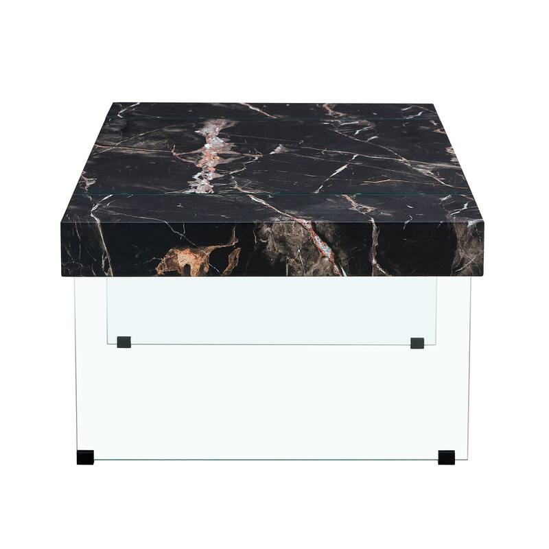 Roomfitters White Marble MDF Coffee Table with Tempered Glass Legs, Side or Display Table for Modern Living Room