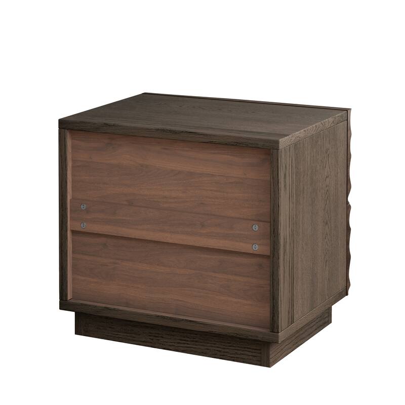 Solid Wood Nightstands, Bedside Table with 2 Drawers, No Handles, Sofa End Table for Living Room, Bedrooms