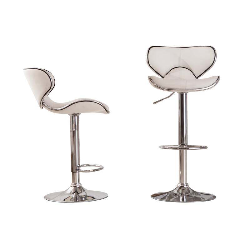 Faux Leather Upholstery Bar Stool Set of 2, Adjustable Swivel Bar Stool with Chrome Base for Kichen Island, Bar & Counter