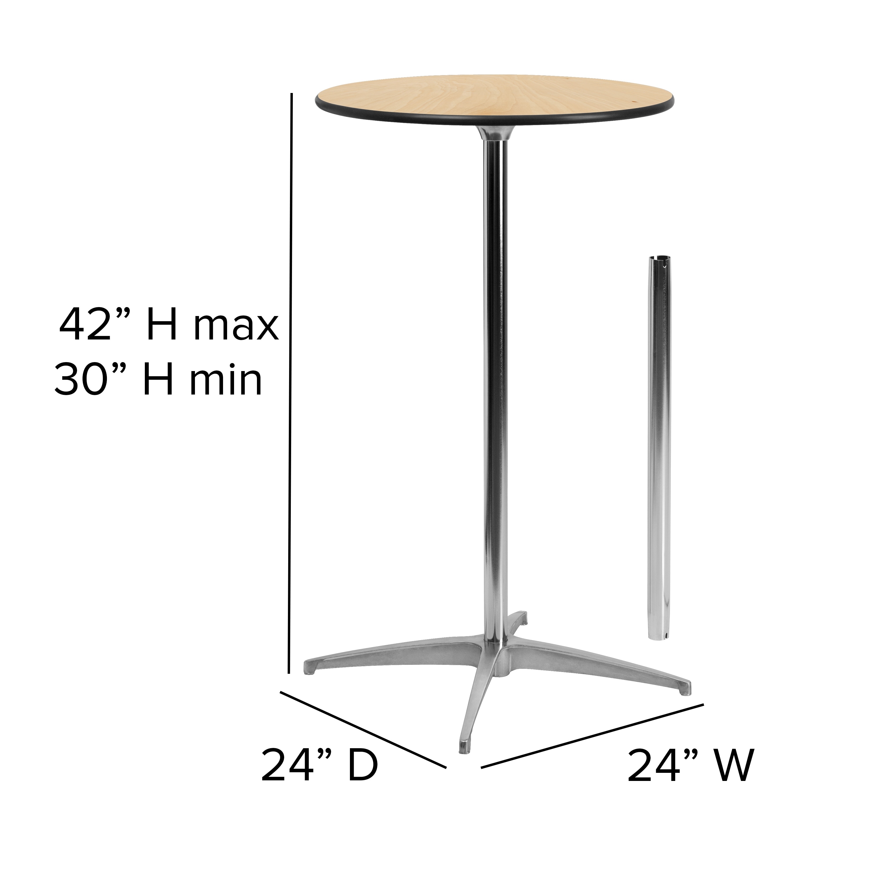 24'' Round Wood Cocktail Table with Standard and Bar Height Table Columns 