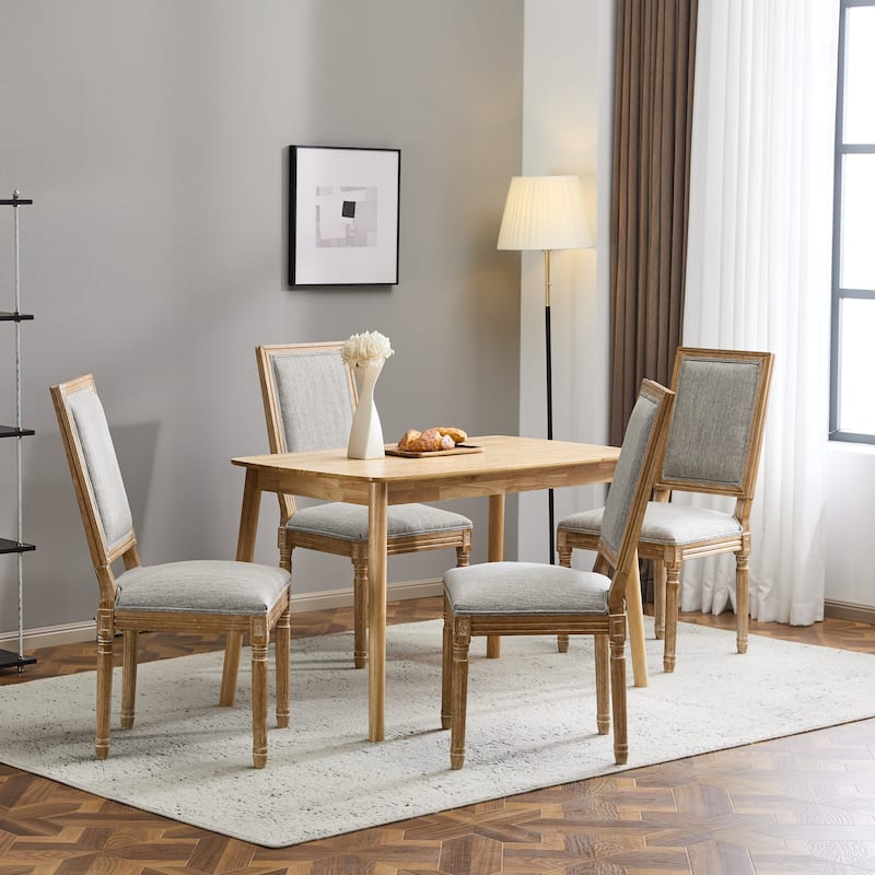 [Set of 4] French Country Dining Chairs - Elegant Cane Backrest & Upholstered Seats with Fluted Legs- Solid Rubberwood Frame