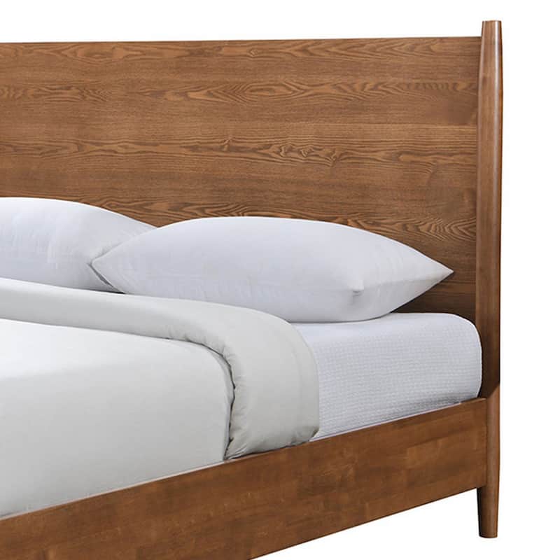 Roma Queen Size Bed, Panel Headboard, Tapered Legs, Walnut Brown Solid Wood