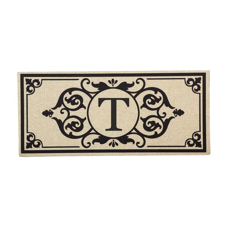 22 in. x 10 in. Cambridge Monogram Burlap Sassafras Switch Mat, Letter T