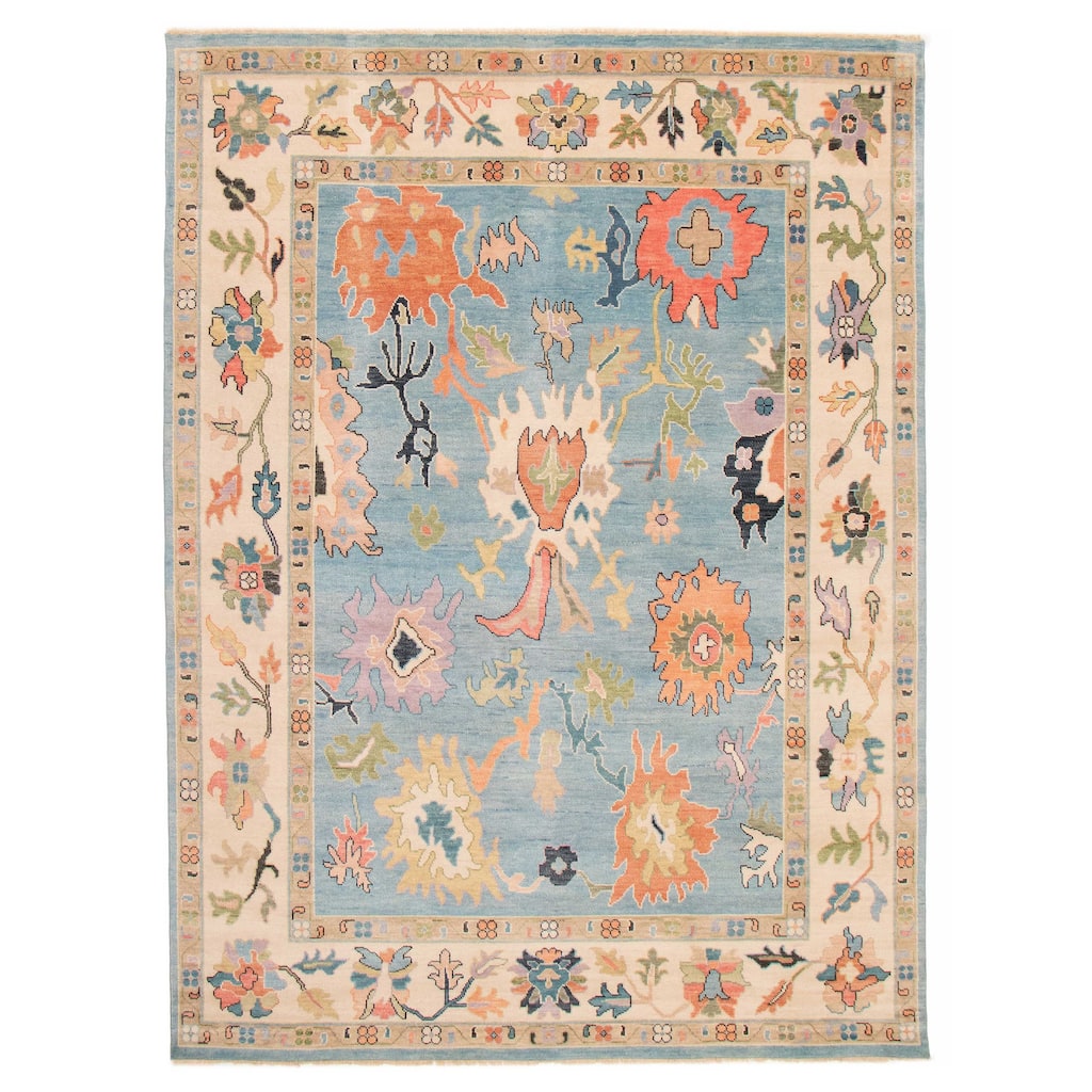 ECARPETGALLERY Hand-knotted Modern Oushak Sky Blue Wool Rug - 8'8 x 12'0
