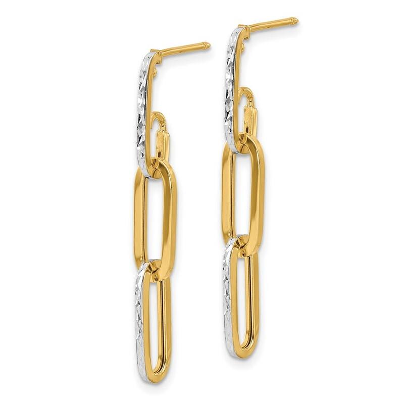 Curata 14k Yellow Gold White Rhodium Polished and Diamond cut Link Guardian Angel Earrings - 38.95x5.5mm