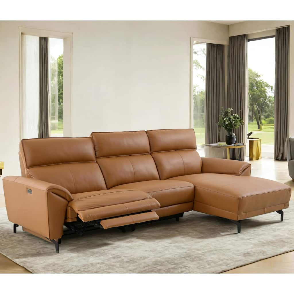 Furniture of America Fynae Modern Leather L-Shaped Sectional Recliner with Chaise and USB Ports