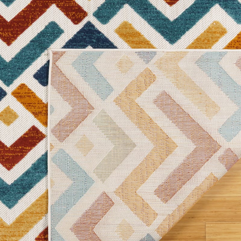 Gertmenian Fosel Allie Modern Geometric Chevron Multi-Colored Indoor/ Outdoor High-Low Area Rug