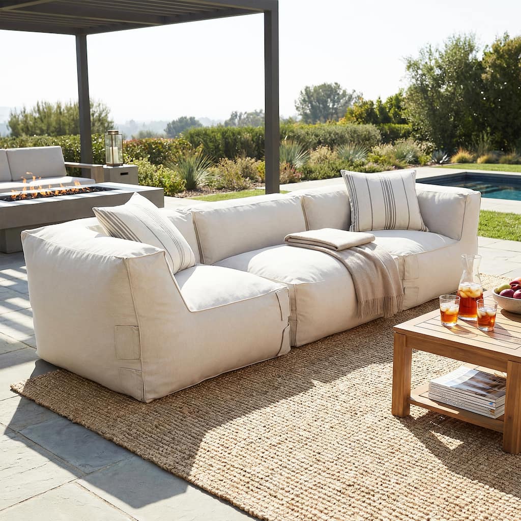 Christopher Knight Home - Nerissa Modular Outdoor/Indoor Bean Bag Sectional Sofa Set with Shredded Foam Filled