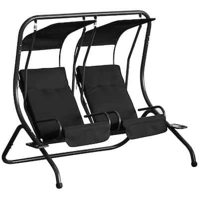 Outdoor 2 Person Steel Patio Hanging Swing Seat with Overhead Shade Protective Canopy & Solid Comfortable Design