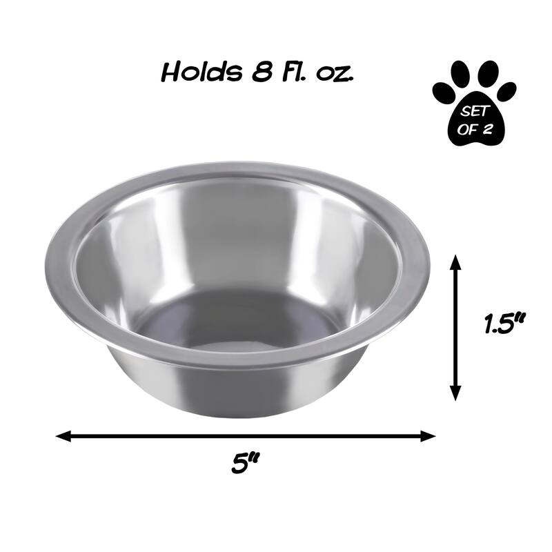 Set of 2 Stainless-Steel Dog Bowls - Cage, Kennel, and Crate Hanging Pet Bowls for Food and Water