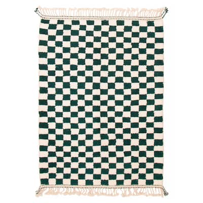 ECARPETGALLERY Hand-knotted Beni Ourain Green, Ivory Wool Rug - 5'8 x 7'9