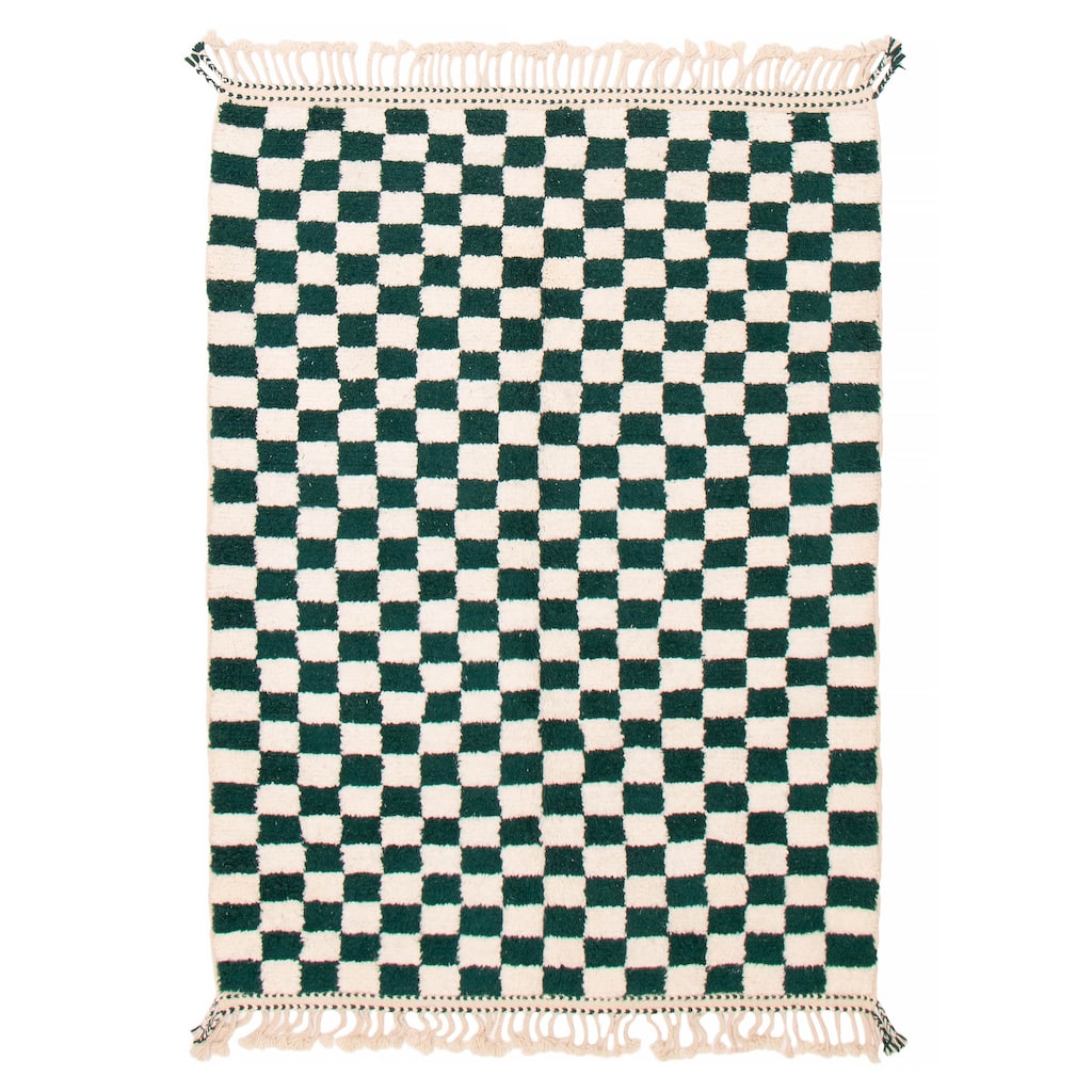 ECARPETGALLERY Hand-knotted Beni Ourain Green, Ivory Wool Rug - 5'8 x 7'9