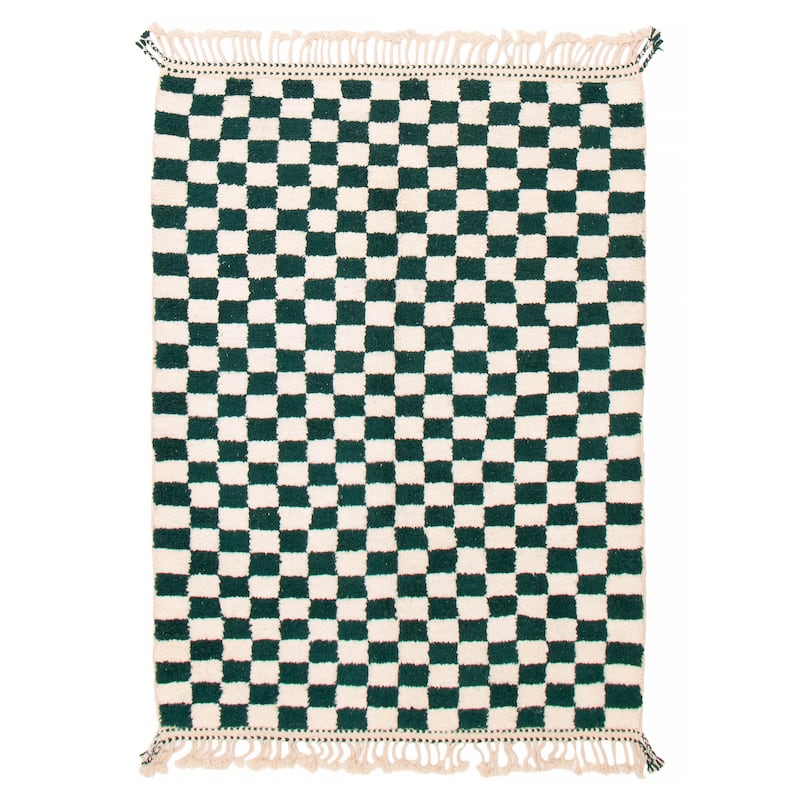 ECARPETGALLERY Hand-knotted Beni Ourain Green, Ivory Wool Rug - 5'8 x 7'9 - Dark Green/ Ivory - 5'8 x 7'9