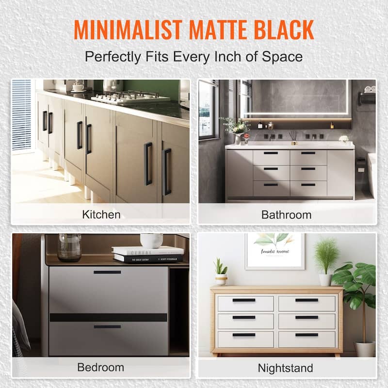 Matte Black Stainless Steel Cabinet Handles – 30 pcs, Drill-Free - 3.46 x 0.47 x 1.38 inches