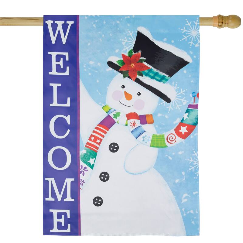 Joyful Snowman "Welcome" Christmas Outdoor Flag - 40" x 28"