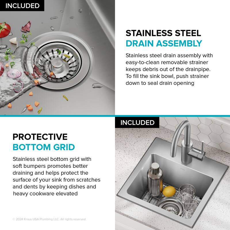 KRAUS Fairlane Drop In Top Mount 18 Gauge Stainless Steel Kitchen Sink