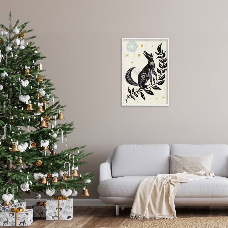 Stupell Howling Winter Wolf Framed Giclee Art Design By Hannah Moren