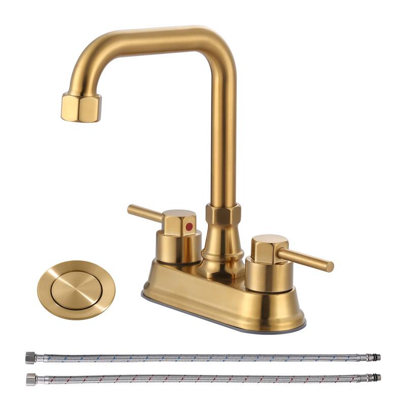 WOWOW 4 in. Centerset Double Handle High Arc Bathroom Faucet - Gold