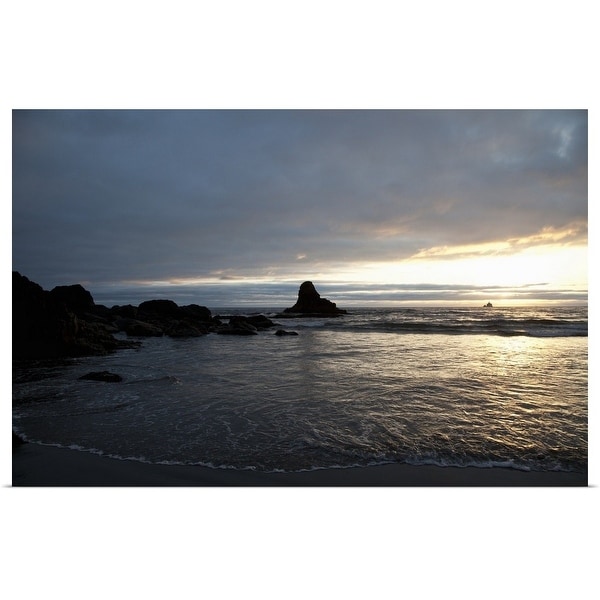 "Ocean sunset silhouettes lighthouse" Poster Print