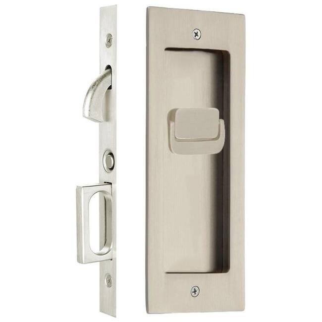 Emtek Modern Rectangular 7-1/4 Inch Privacy Mortise Pocket Door Lock - Satin Nickel