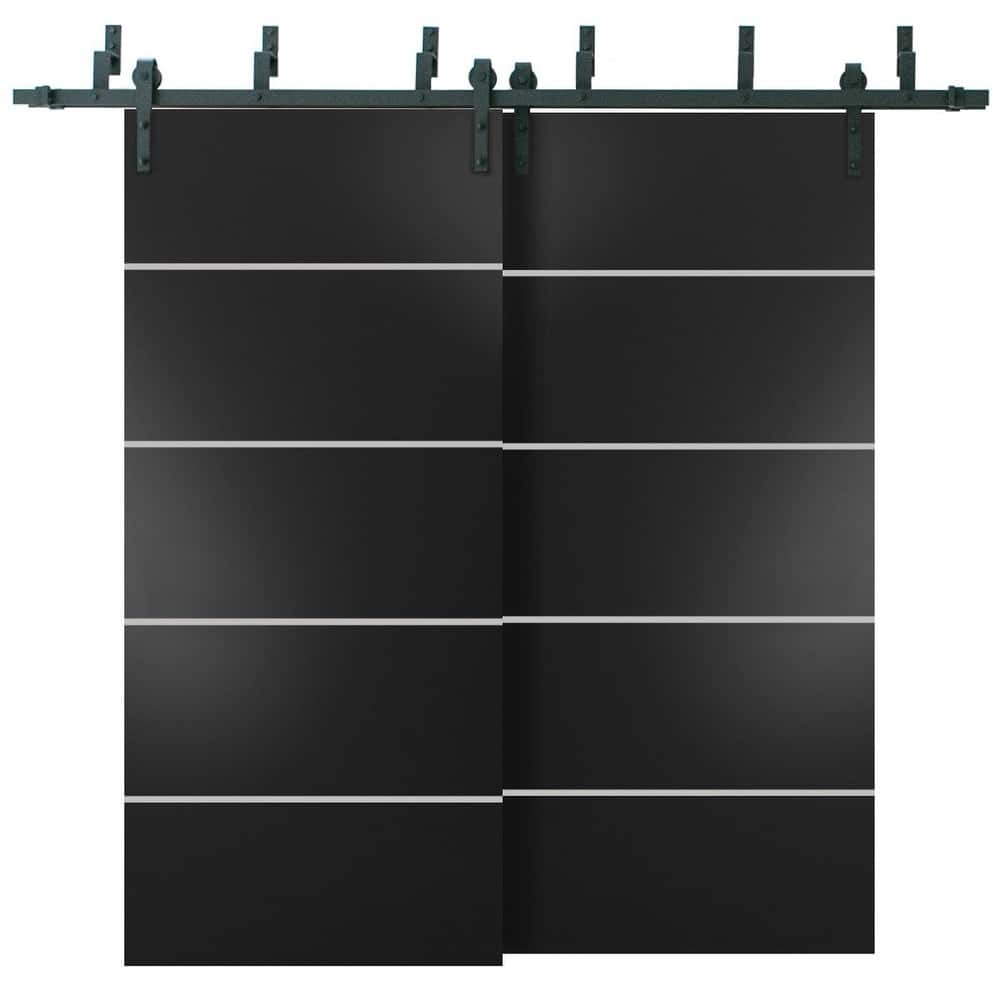 Barn Bypass Doors 72 x 80 Planum 0210 Matte Black with Sturdy 6.6ft