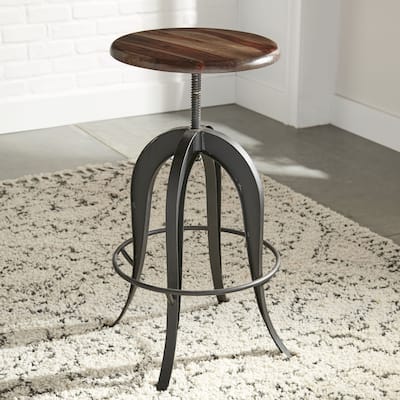 Steve Silver Seoni Russet Sheesham Wood Iron Adjustible-height Stool