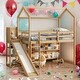 preview thumbnail 2 of 31, Twin Wood House Loft bed with Slide, Storage shelves and Light, Natural