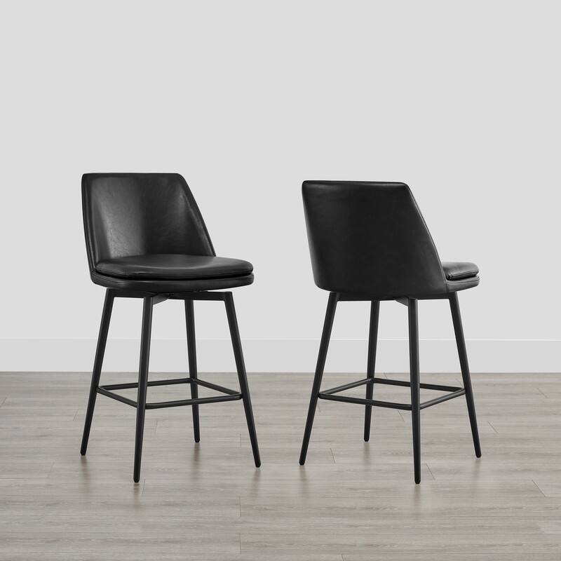 Ariel Counter Height Swivel Barstool Set - Set of 2 - Black Faux Leather - Counter Height