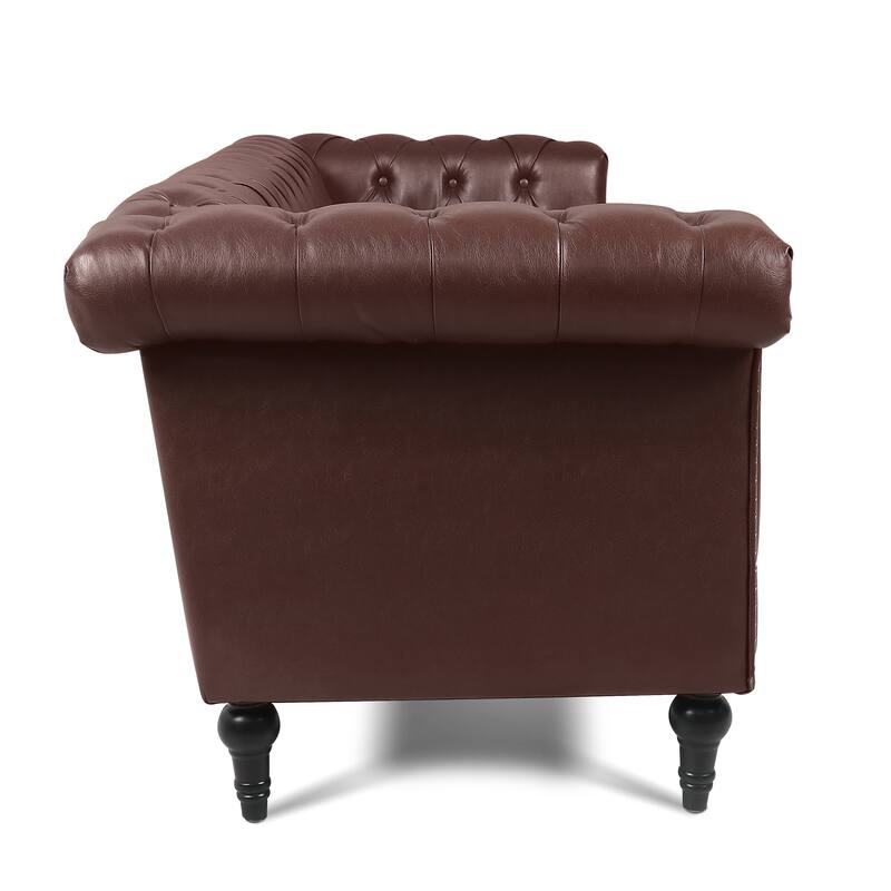Dark Brown Futon Sofa Bed, Fabric, Solid Wood Leg, 2 Pockets