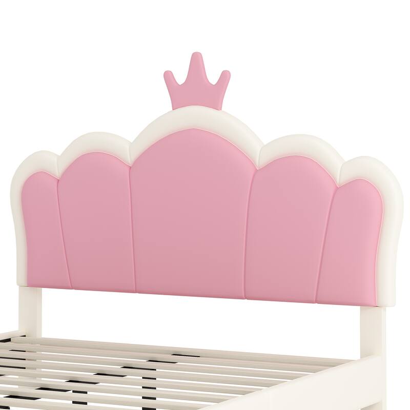 Full size Upholstered Princess Bed With Crown Headboard,Full Size Platform Bed with Headboard and Footboard