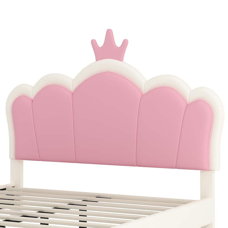 Full size Upholstered Princess Bed With Crown Headboard