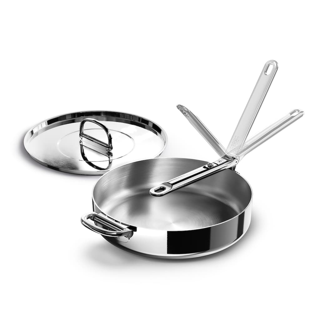 Joseph Joseph Space Steel 3.9 Qt. Stainless Steel Sauté Pan with Folding Handle and Lid