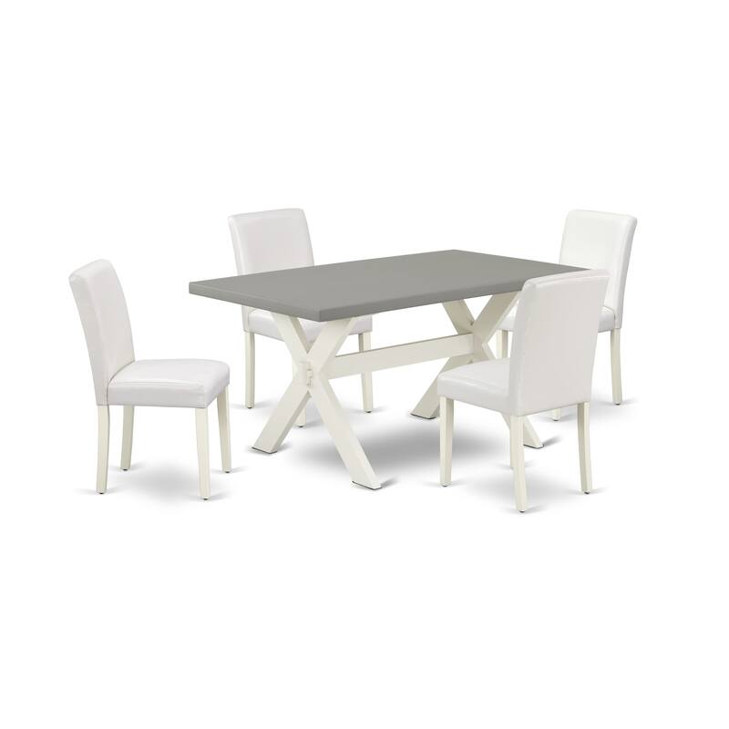East West Furniture Dining Table Set- a Wooden Table and White Faux Leather Upholstered Chairs, Linen White(Pieces Options)