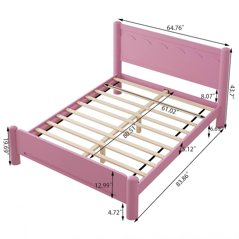 Queen Size Wood Bed Frame,Wood Platform Bed with Headboard,Solid Wood Legs
