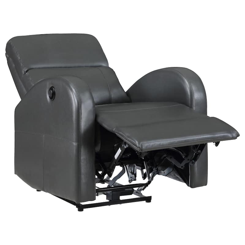 Nami Power Recliner Chair, Rich Gray Faux Leather, Plush Pillow Back