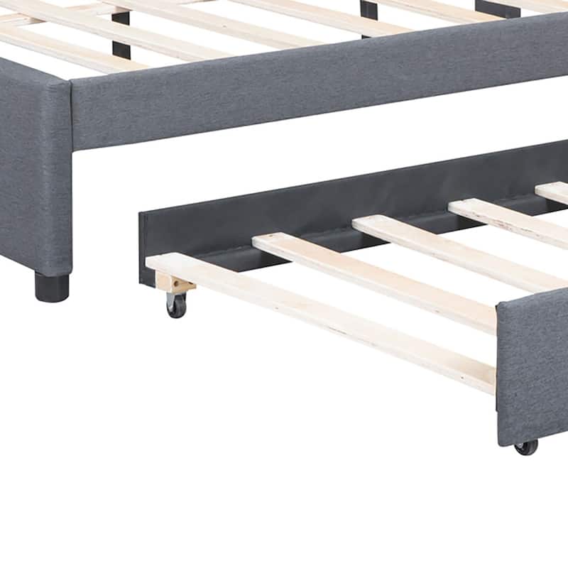 Modern Stylish Linen Fabric Upholstered Platform Bed with Trundle Bed
