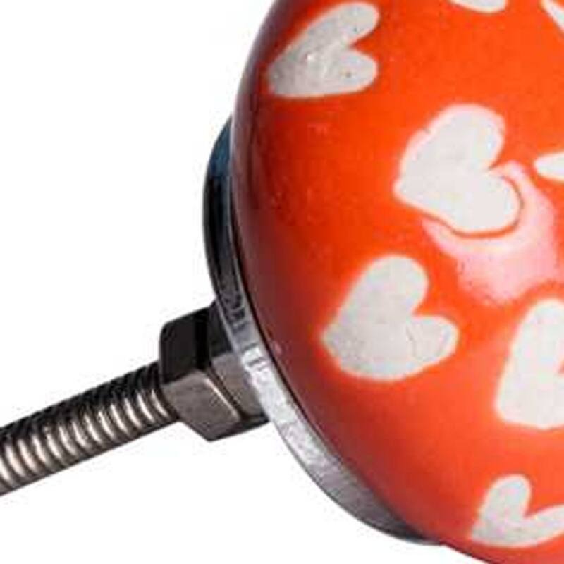 Set of 12 Hand-Painted Orange, White & Silver Floral Ceramic Cabinet Knobs - 1.5" x 1.5" x 1.5"