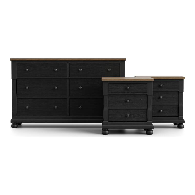Furniture of America Lucan II 3-Piece Farmhouse Black Dresser and 2 Nightstand Bedroom Set