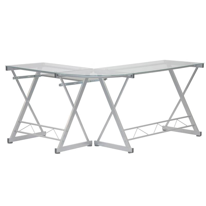 Techni Mobili L-Shaped Tempered Glass Top Computer Desk