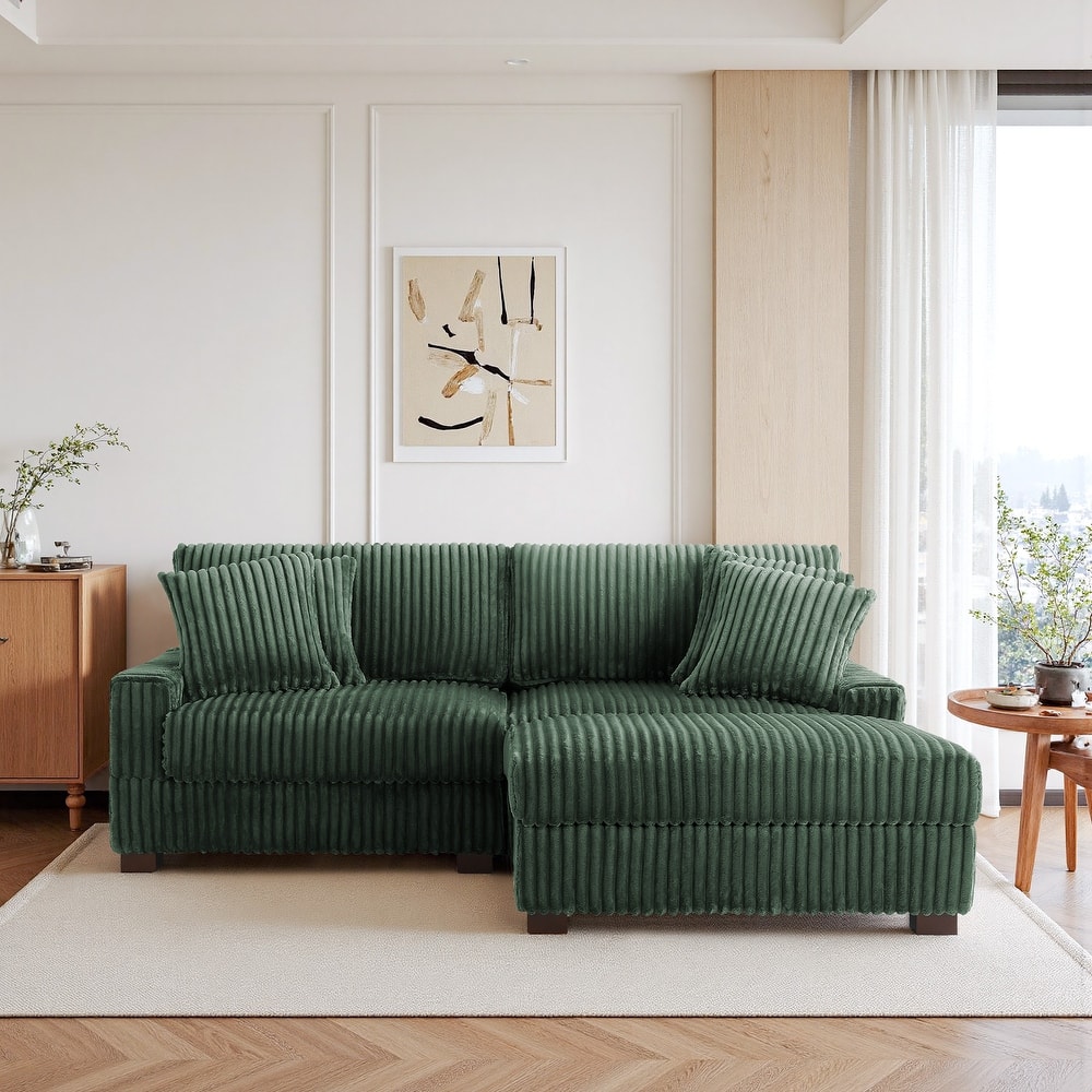 Mia 78" W Plush Corduroy Modular Sectional Sofa With Ottoman - 78" W