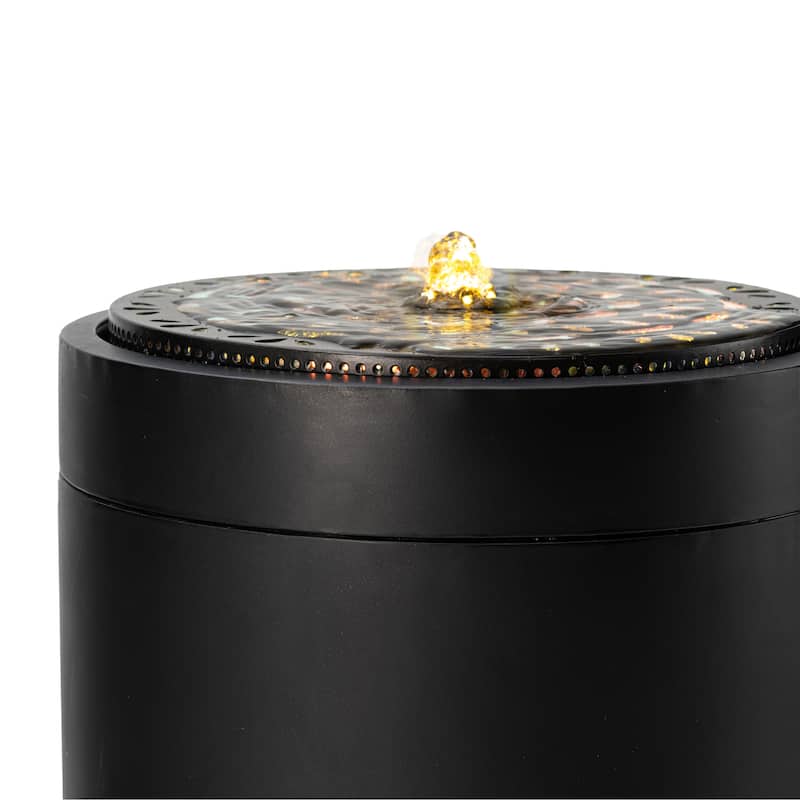 Glitzhome 24"H/35"H Metal Modern Cutout Pattern Outdoor Floor Fountains with Laser Lighting
