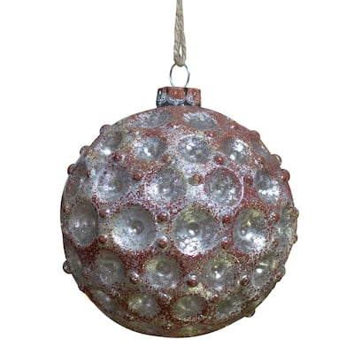 Mercury Silver Distressed Glass Christmas Ball Ornament 3.5" (88mm)