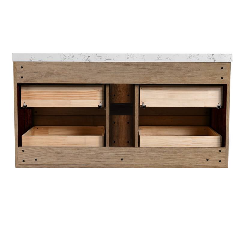 24"30"36"48"60"72"84" Floating Bathroom Vanity Engineered Stone Top with Rectangular Ceramic Undermount Sink