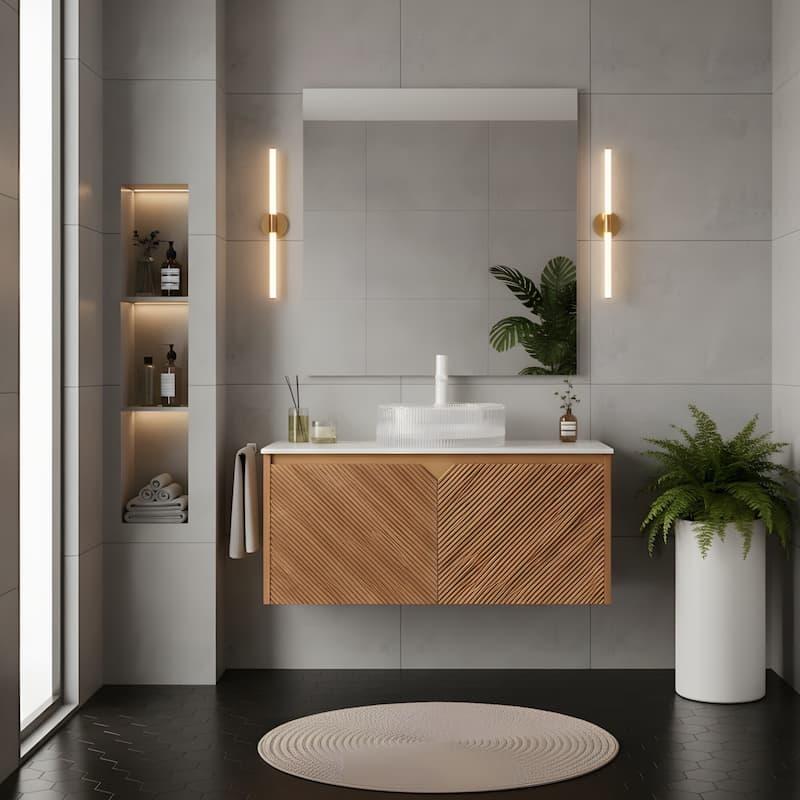 Wall-mounted Bathroom Vanity with Round Glass Basin