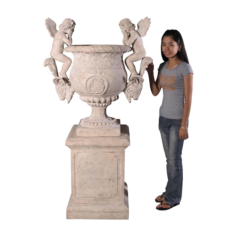 Angels Urn On Base Stone Cast