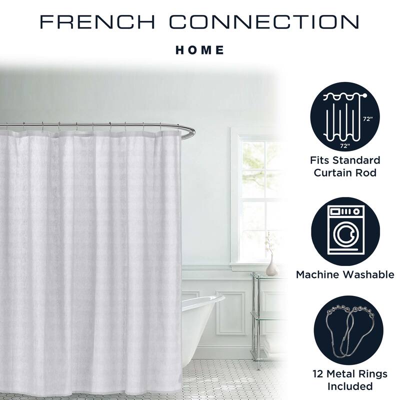 French Connection Grey Cotton Blend 13 Piece Shower Curtain Set 72x72 - 72x72 - Grey